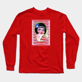 Psychedelic Art Deco Digital Portrait Long Sleeve T-Shirt